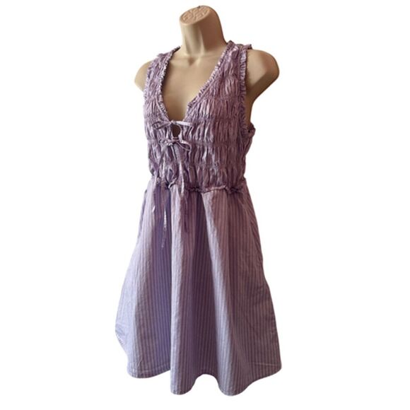 Old Navy Lavender White Striped Sleeveless Smocked Dress Size L - Picture 4 of 12